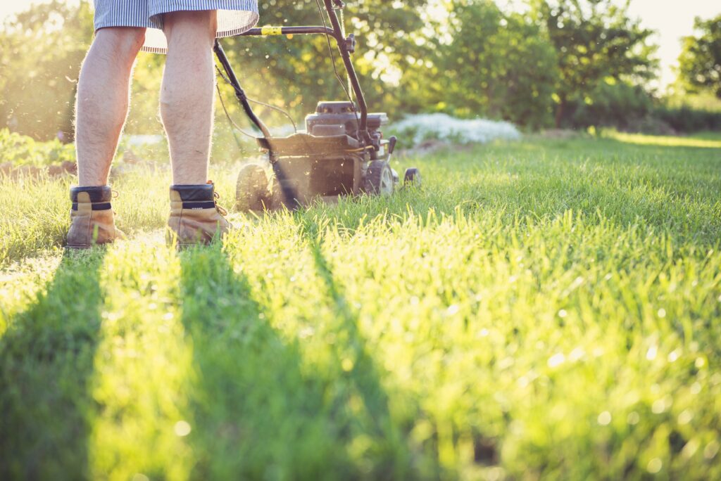 A man mowing the lawn